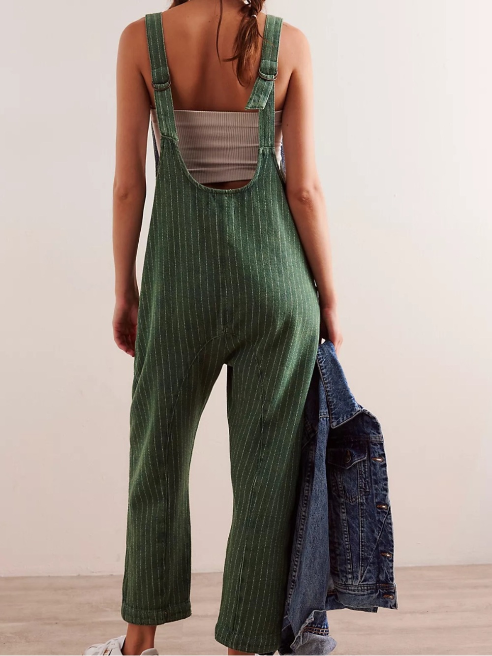 We the Free High Roller Mineral Wash Green Pinstripe Overall Jumpsuit M - Picture 10 of 16